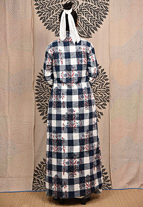 Hand Block Printed Pure Cotton Maxi Dress in Grey and White