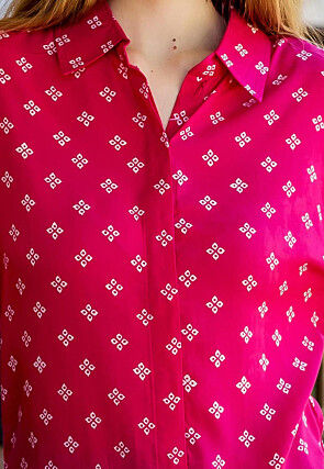 Hand Block Printed Pure Cotton Top in Fuchsia
