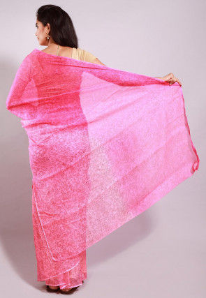Hand Block Printed Pure Kota Silk Saree in Pink Ombre