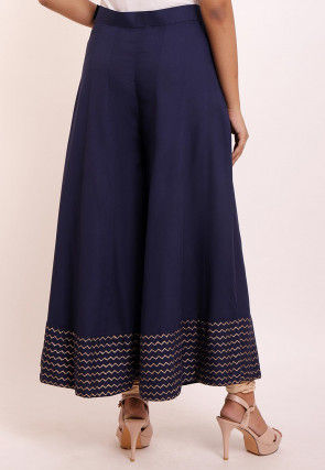 Hand Block Printed Rayon Palazzo in Navy Blue