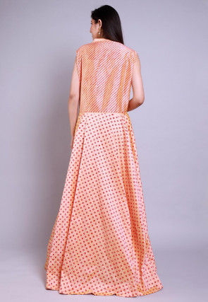 Hand Block Printed Taffeta Silk Gown in Peach