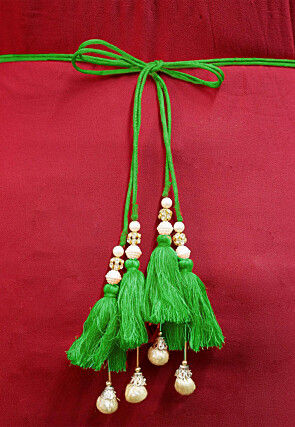 Hand Embroidered Art Silk Adjustable Waist Belt in Green