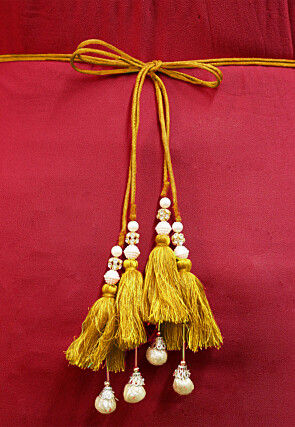 Hand Embroidered Art Silk Adjustable Waist Belt in Mustard