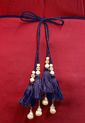 Hand Embroidered Art Silk Adjustable Waist Belt in Navy Blue