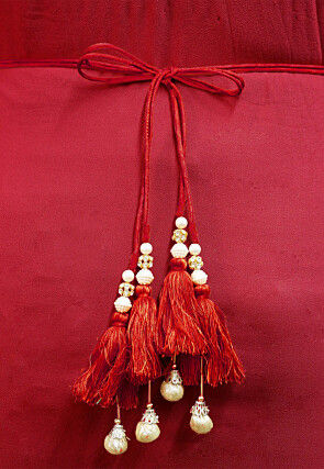 Hand Embroidered Art Silk Adjustable Waist Belt in Red