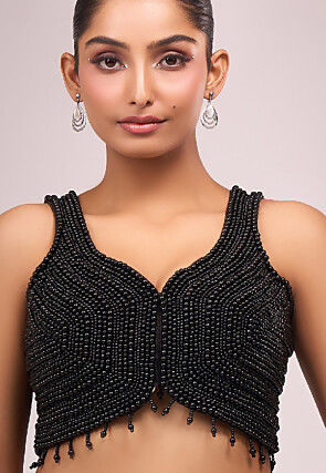 Hand Embroidered Art Silk Blouse in Black