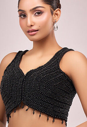 Hand Embroidered Art Silk Blouse in Black