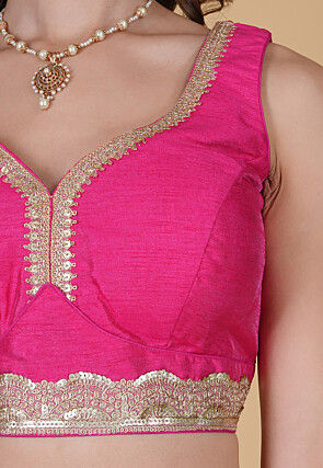 Hand Embroidered Art Silk Blouse in Fuchsia