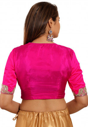 Hand Embroidered Art Silk Blouse in Fuchsia