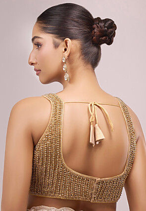 Hand Embroidered Art Silk Blouse in Golden