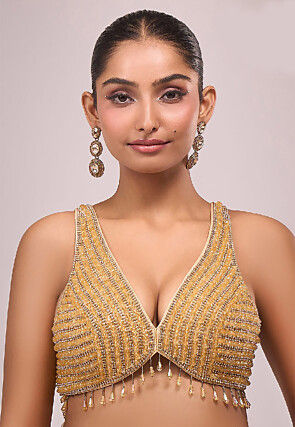 Hand Embroidered Art Silk Blouse in Golden