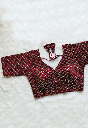 Hand Embroidered Art Silk Blouse in Maroon