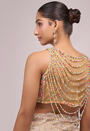 Hand Embroidered Art Silk Blouse in Multicolor