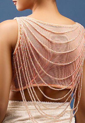 Hand Embroidered Art Silk Blouse in Peach