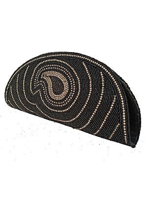 Hand Embroidered Art Silk Clutch Bag in Black