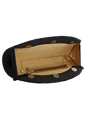Hand Embroidered Art Silk Clutch Bag in Black