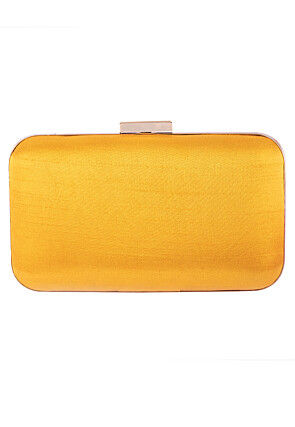 Hand Embroidered Art Silk Clutch Bag in Yellow
