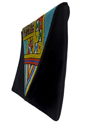 Hand Embroidered Art Silk Envelope Rectangular Clutch Bag in Black