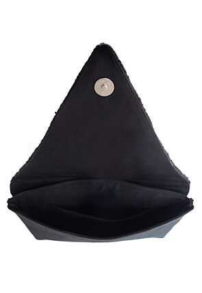 Hand Embroidered Art Silk Envelope Rectangular Clutch Bag in Black