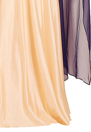 Hand Embroidered Art Silk Gown in Light Peach and Navy Blue