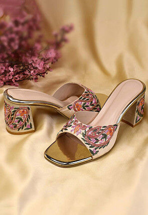 Hand Embroidered Art Silk Heels in Dusty Peach