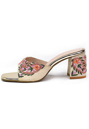 Hand Embroidered Art Silk Heels in Dusty Peach
