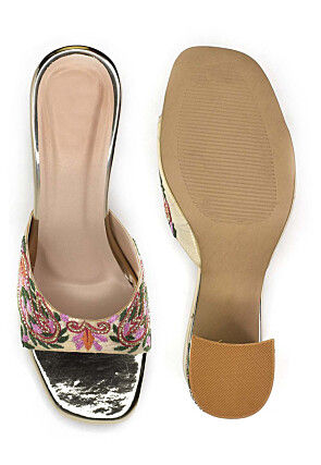 Hand Embroidered Art Silk Heels in Dusty Peach