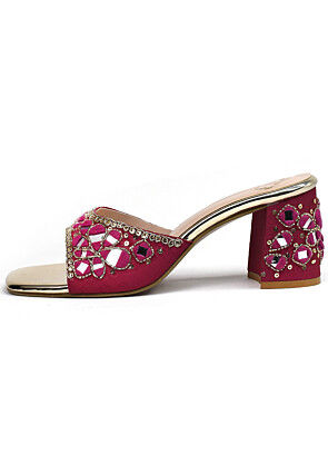 Hand Embroidered Art Silk Heels in Fuchsia