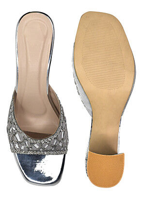 Hand Embroidered Art Silk Heels in Grey