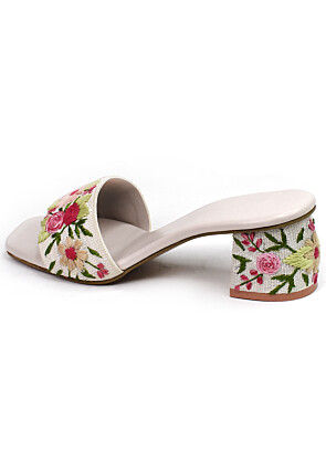 Hand Embroidered Art Silk Heels in Light Peach