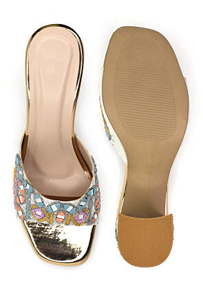 Hand Embroidered Art Silk Heels in Peach