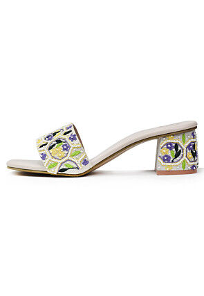 Hand Embroidered Art Silk Heels in Peach