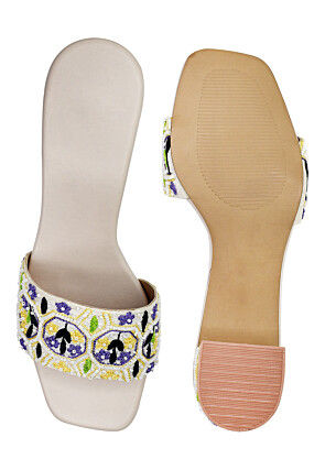 Hand Embroidered Art Silk Heels in Peach