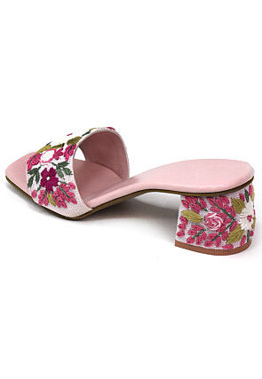Hand Embroidered Art Silk Heels in Pink