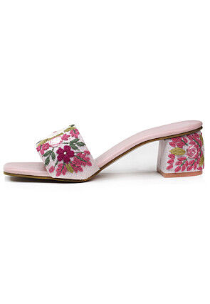 Hand Embroidered Art Silk Heels in Pink