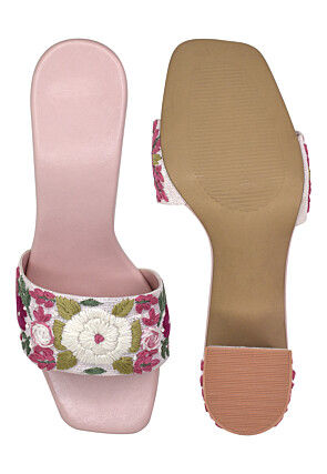 Hand Embroidered Art Silk Heels in Pink