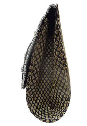 Hand Embroidered Art Silk Jacquard Rectangular Clutch Bag in Black