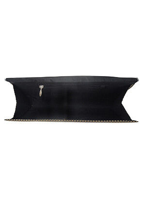Hand Embroidered Art Silk Jacquard Rectangular Clutch Bag in Black