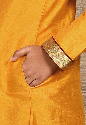 Hand Embroidered Art Silk Kurta in Mustard