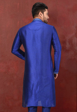 Hand Embroidered Art Silk Kurta in Royal Blue