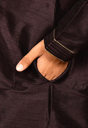 Hand Embroidered Art Silk Kurta in Wine