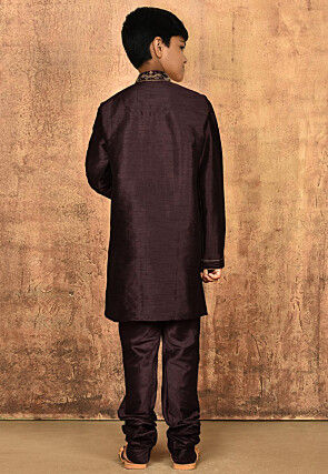 Hand Embroidered Art Silk Kurta in Wine