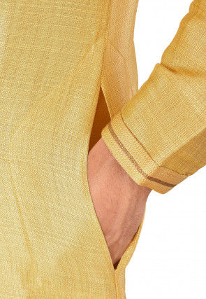 Hand Embroidered Art Silk Kurta in Yellow