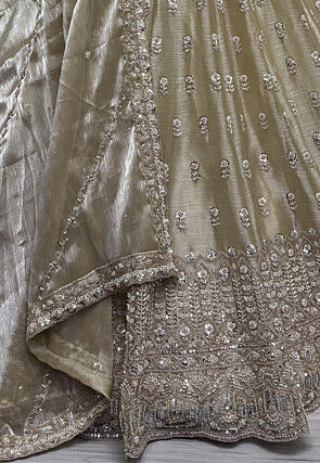 Hand Embroidered Art Silk Lehenga in Beige