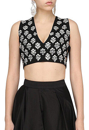 Hand Embroidered Art Silk Lehenga in Black