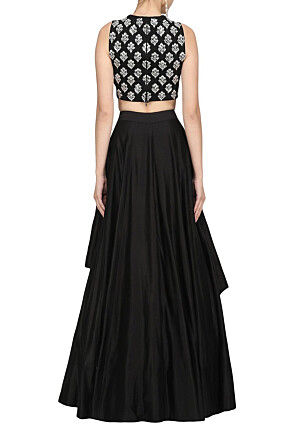 Hand Embroidered Art Silk Lehenga in Black