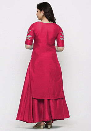 Hand Embroidered Art Silk Lehenga in Fuchsia