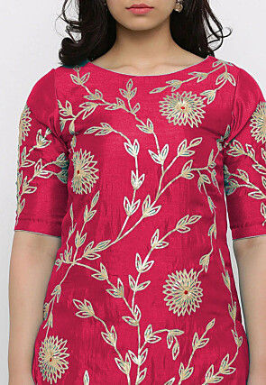 Hand Embroidered Art Silk Lehenga in Fuchsia