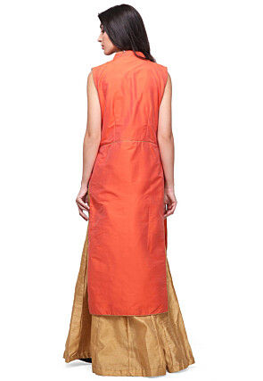 Hand Embroidered Art Silk Lehenga in Orange