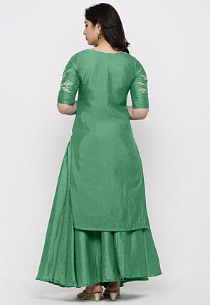 Hand Embroidered Art Silk Lehenga in Sea Green